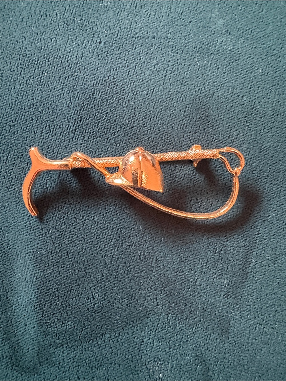 Gold Tone Equestrian Riding Crop Brooch